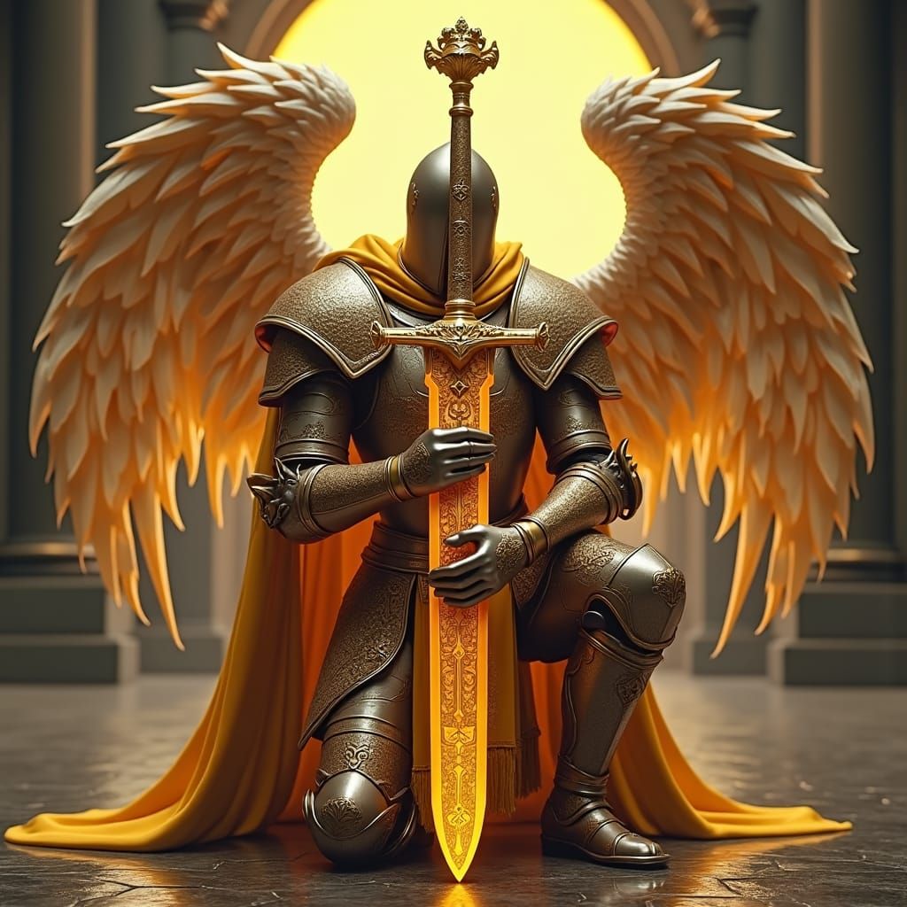Armored Holy Knight with Angel Wings