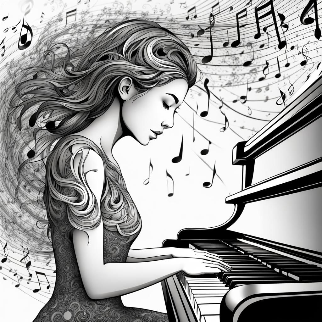 Emotional Portrait of Girl Playing Piano