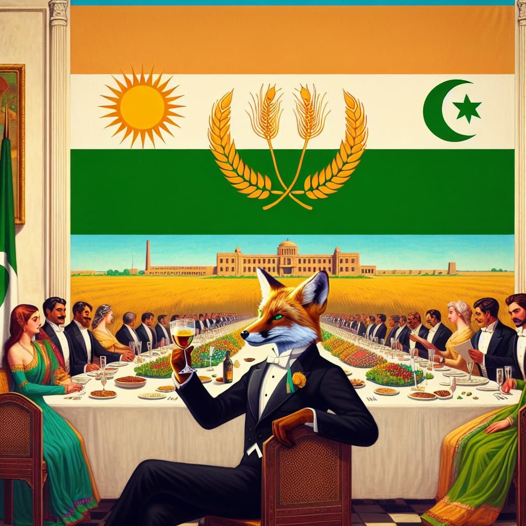 Anthropomorphic Fox in Tuxedo at Fantasy Dinner Party