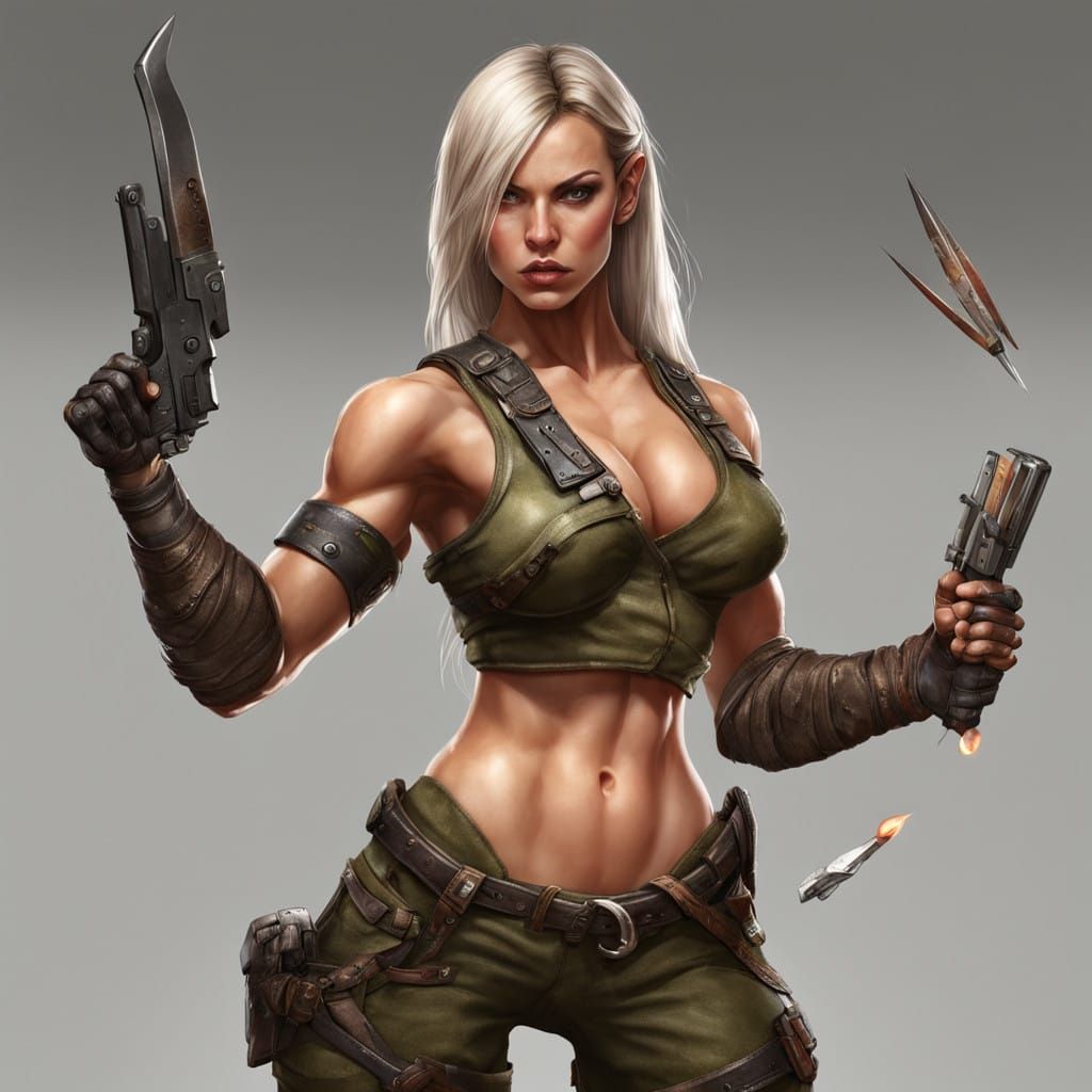 Muscular Female Warrior Half Elf Mercenary