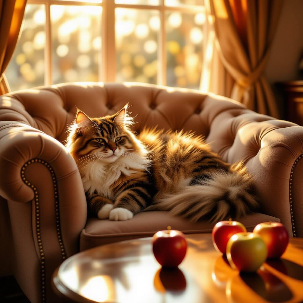 Cozy Cat Napping in Golden Hour Sunlight