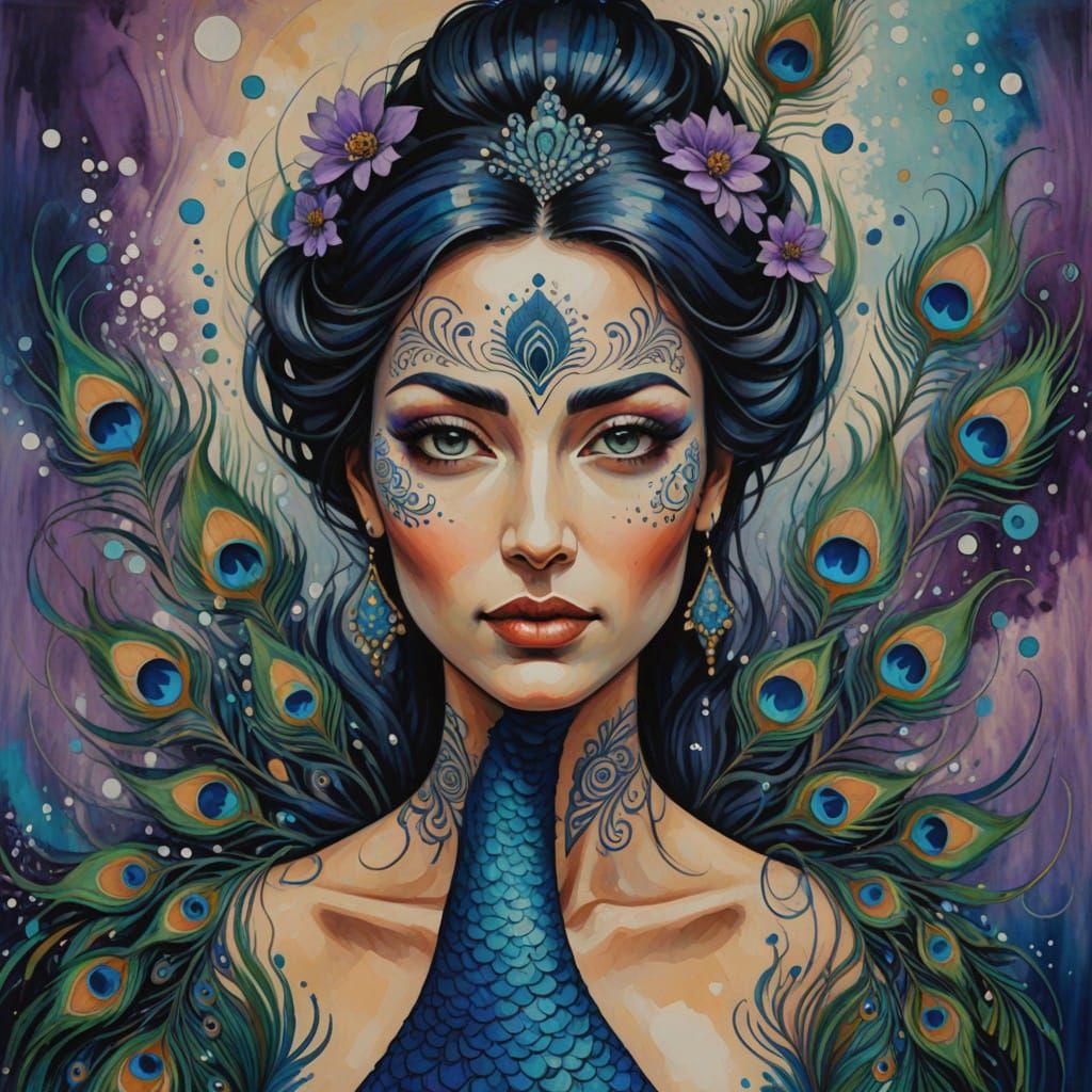 Sensual Cosmic Peacock Goddess in Vintage Glamour