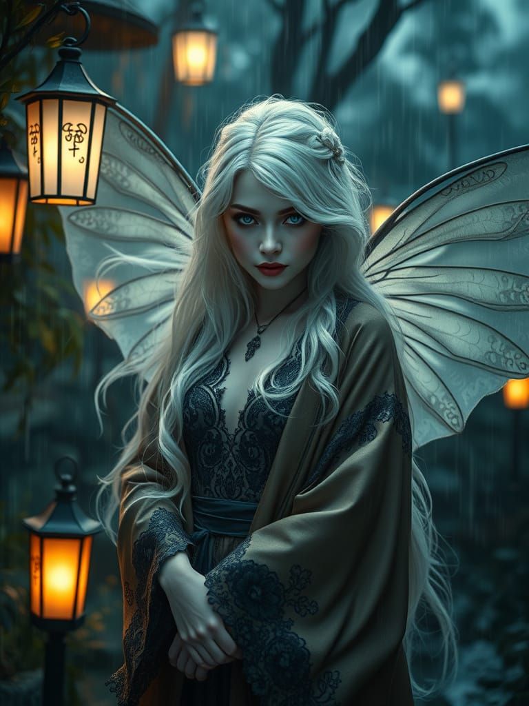 Ethereal Fairy Goddess in Gothic Japanese Garden