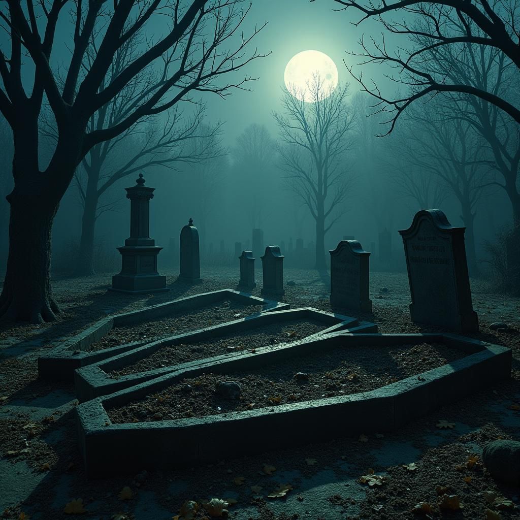Moonlit Graveyard in Haunting Digital Landscape Style