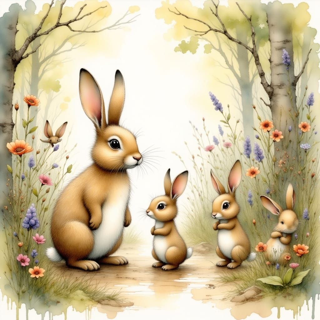 Whimsical Woodland Scene in Dreamy Pastel Colors