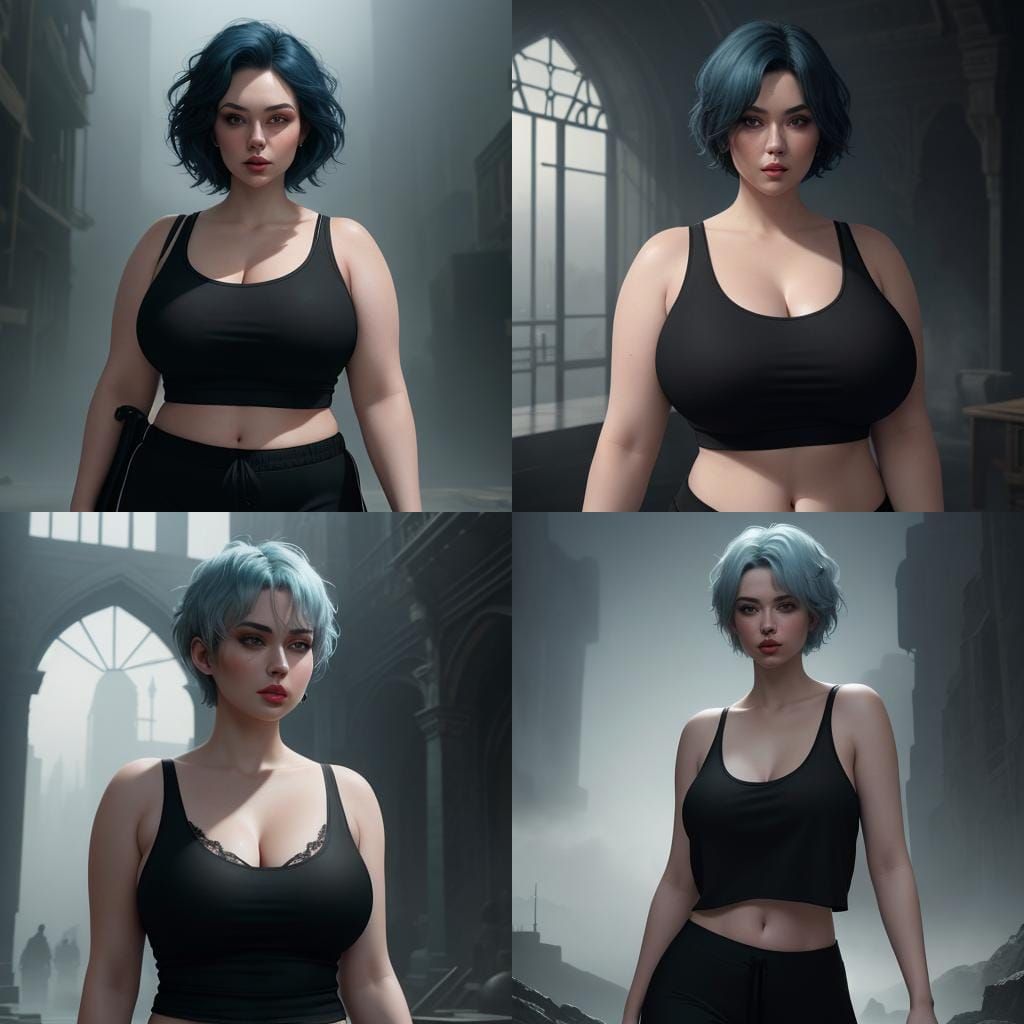 Chubby Girl with Blue Hair in Digital Painting