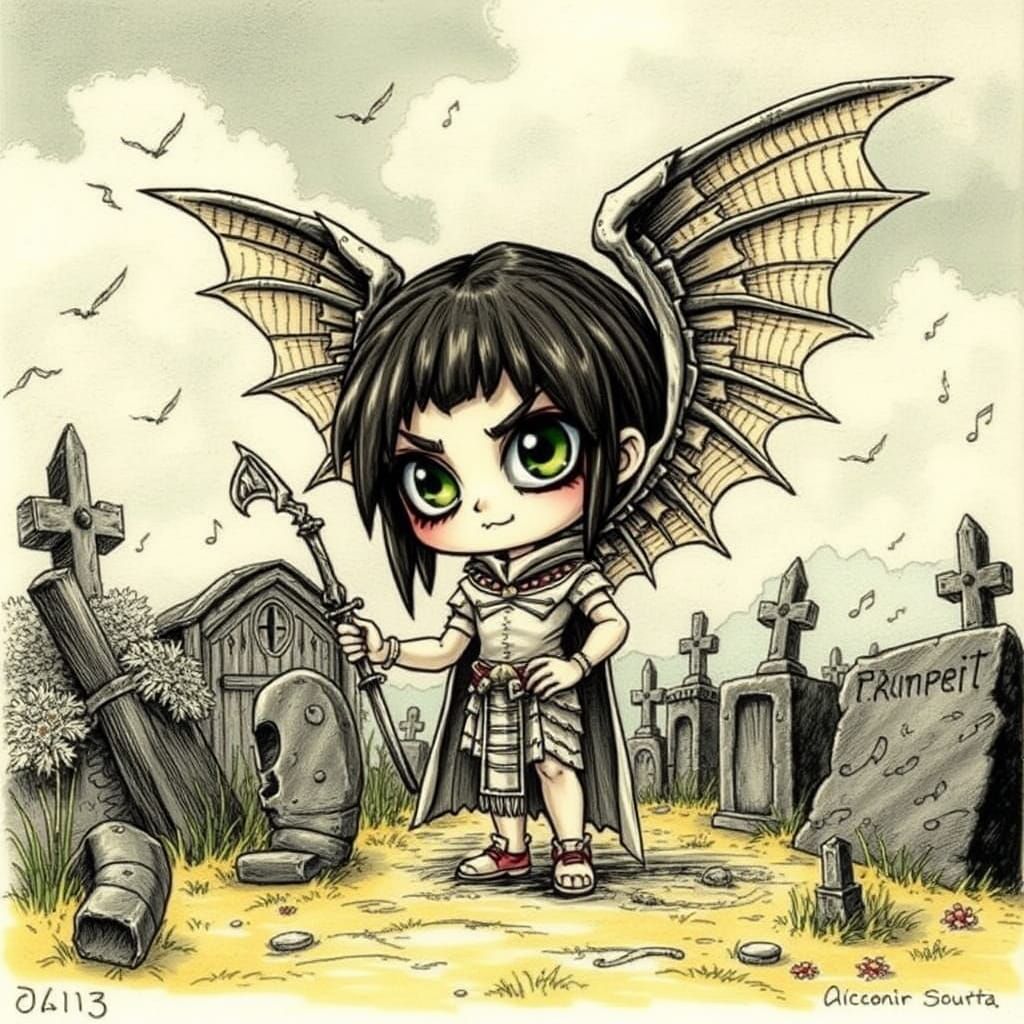 Egyptian Vampire Angel Portrait in Rackham-Frazetta Style