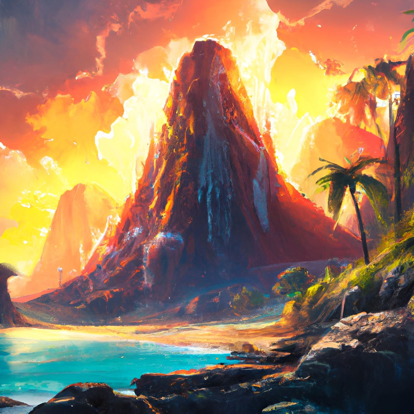 Tropical Island Volcano Digital Art