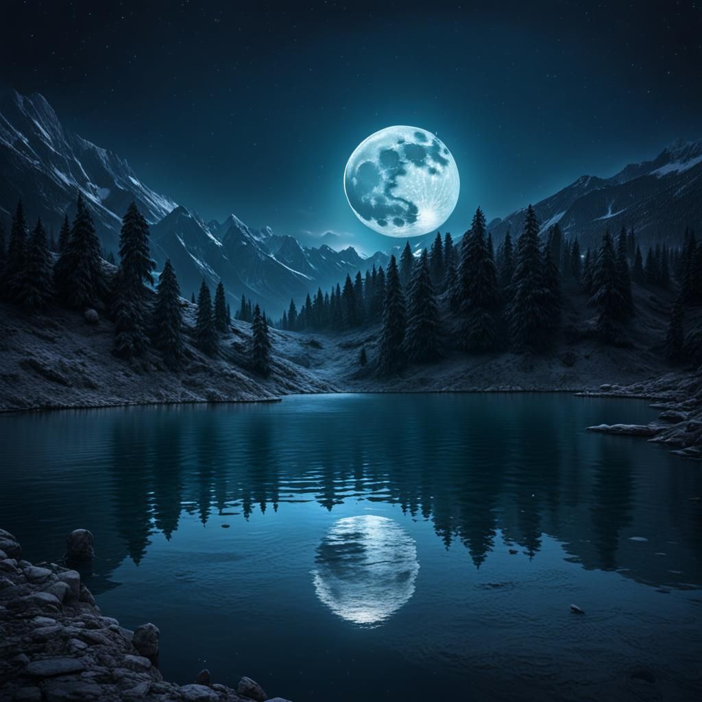 Full Moon Over Lake: Digital Matte Painting