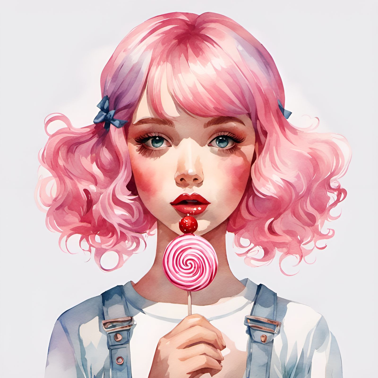 Watercolor Girl with Lollipop Illustration
