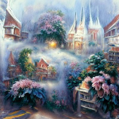 Ethereal Fantasy Landscape in Thomas Kinkade Style