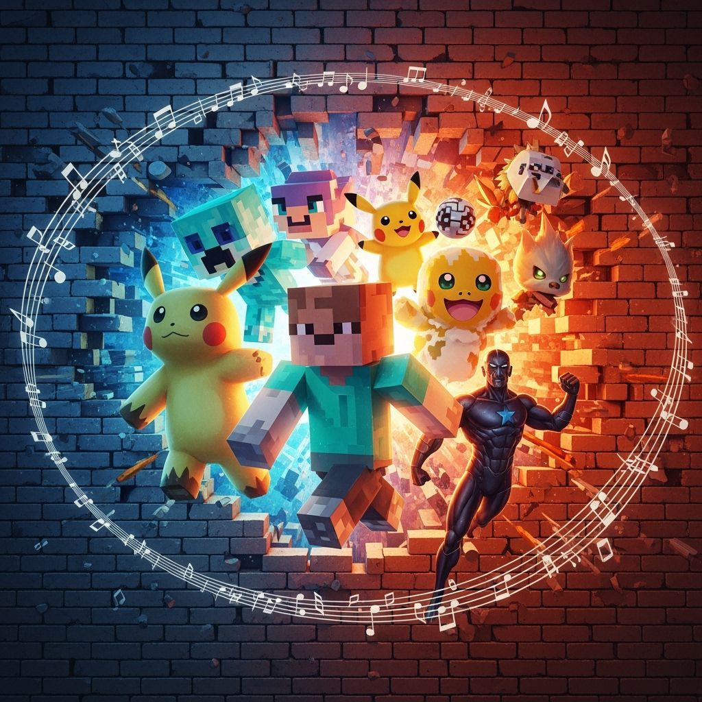 Minecraft, Pokemon, and Marvel Characters Burst Through Wall