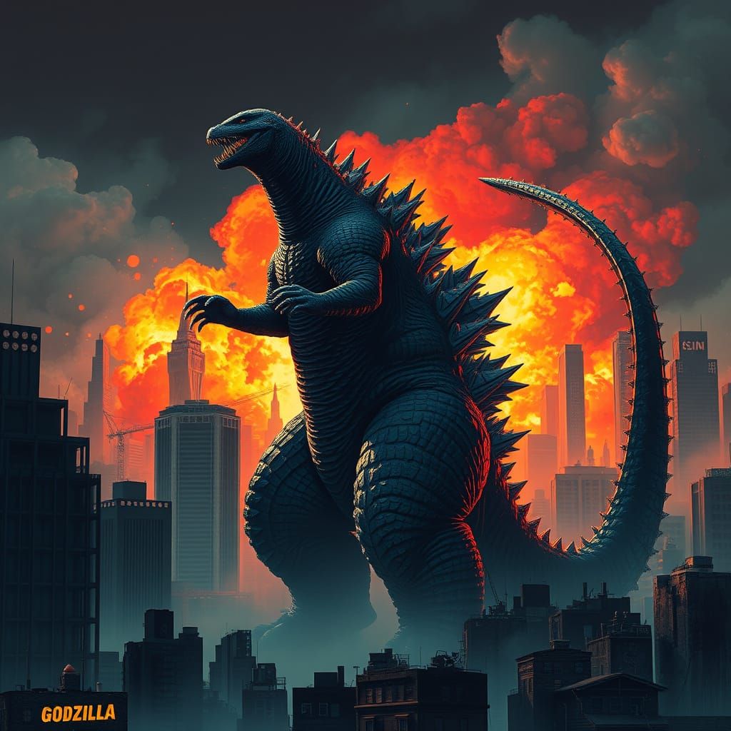 Godzilla Destroys City in Dystopian Future