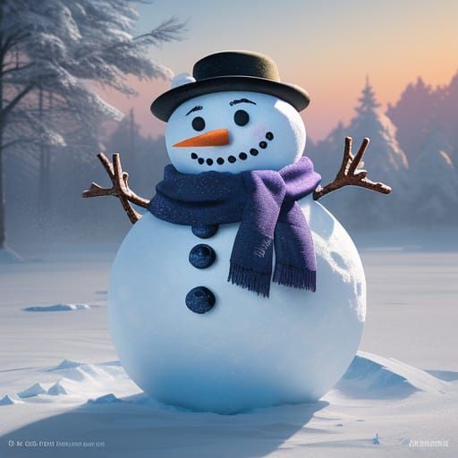 Hyperrealistic Snowman in Winter Wonderland