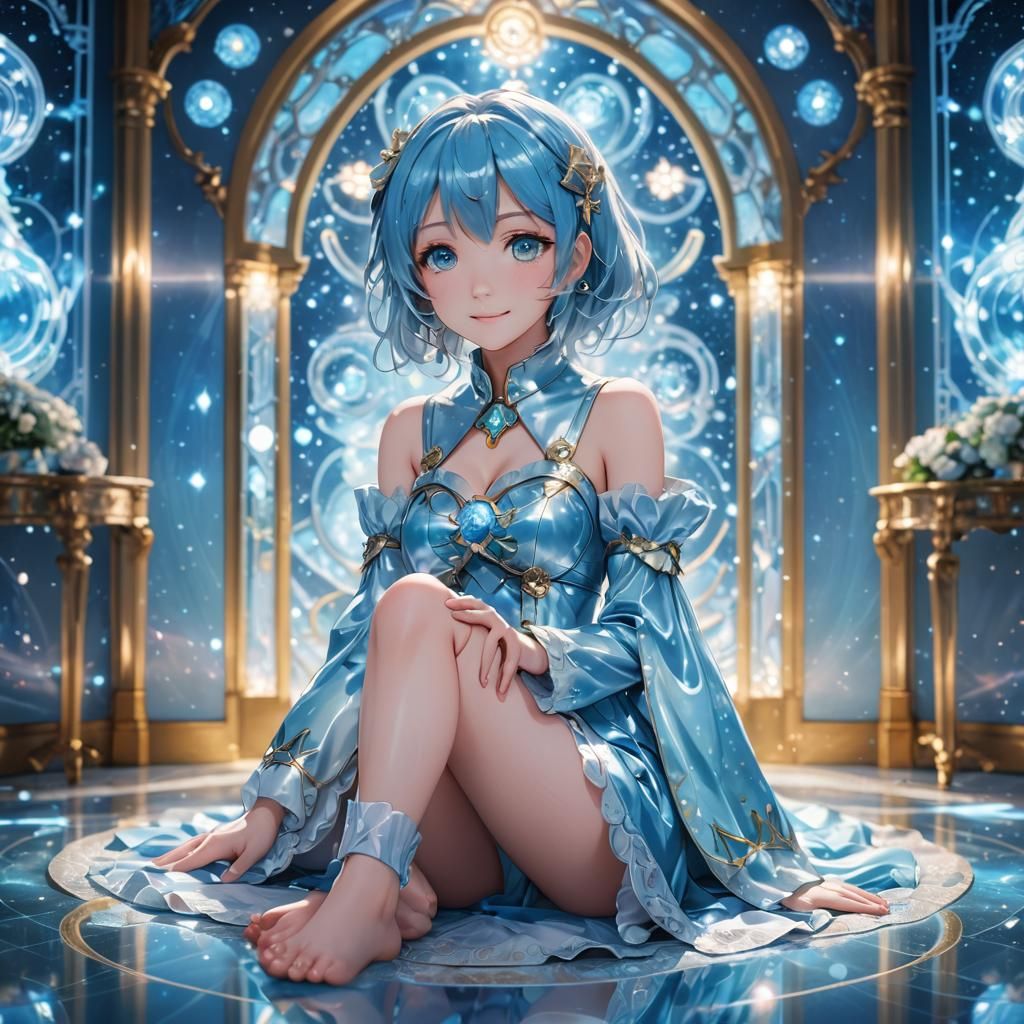 Anime Waifu in Blue Hologram Light