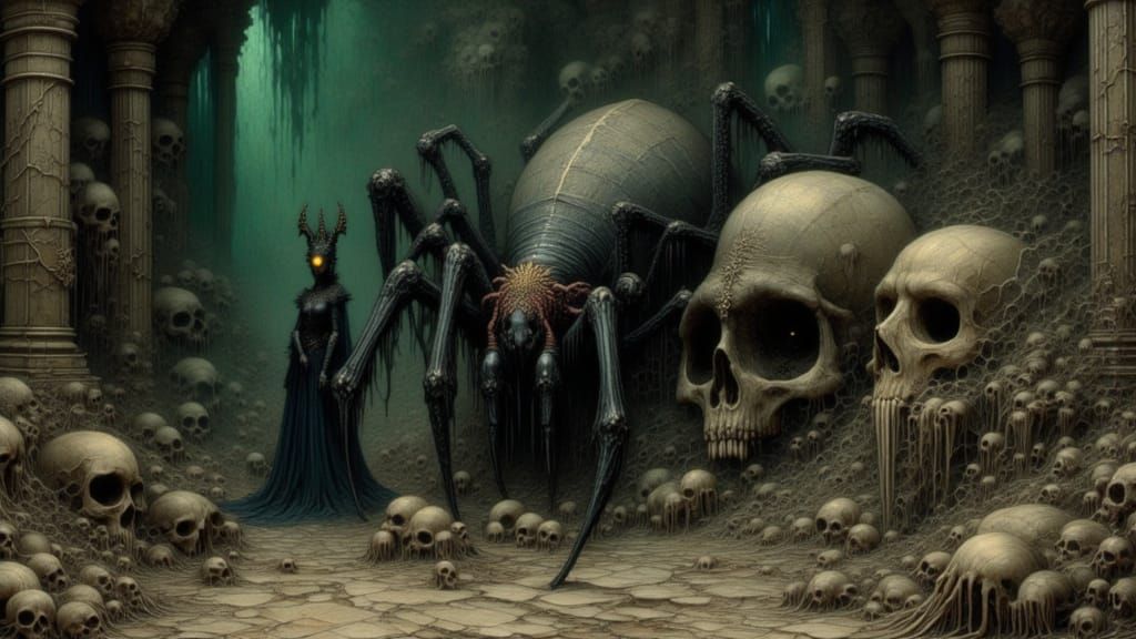 Spider Queen and God in Gothic Cave