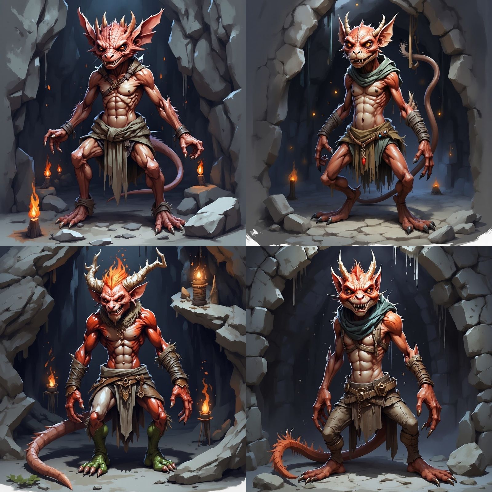 Red Kobold Creature in Dark Cavern Illustration