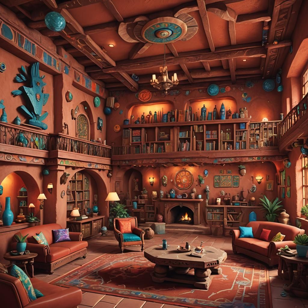 Whimsical Thunderbird Tower Common Room in Matte Painting St...