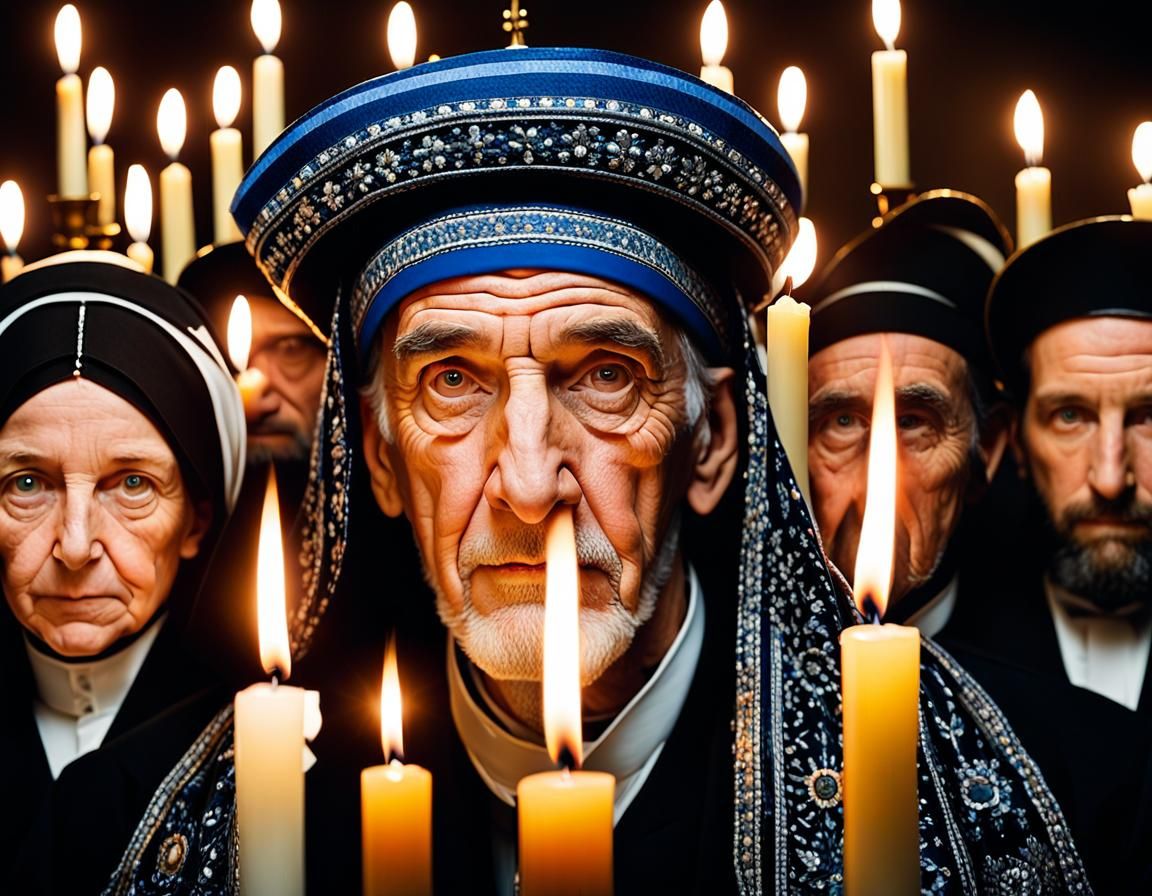 Jewish Family at Shabbat Candles Portrait