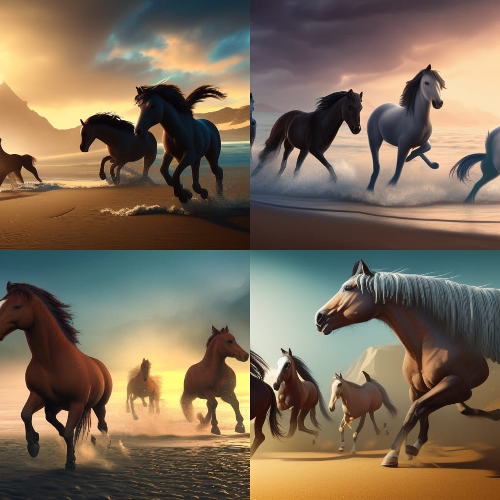 Horses Running on a Beach: Detailed Fantasy Art