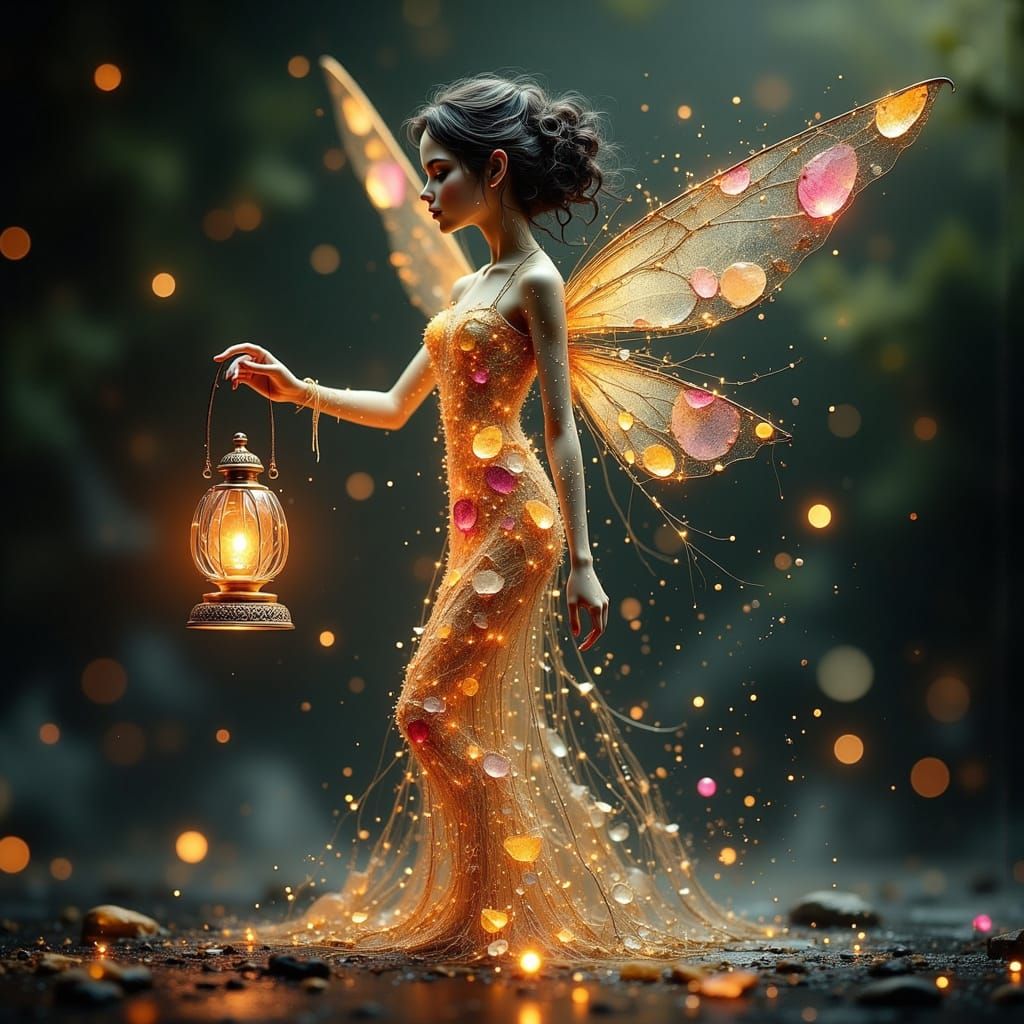 Fairy of Light Strings Holding Ruby Lantern