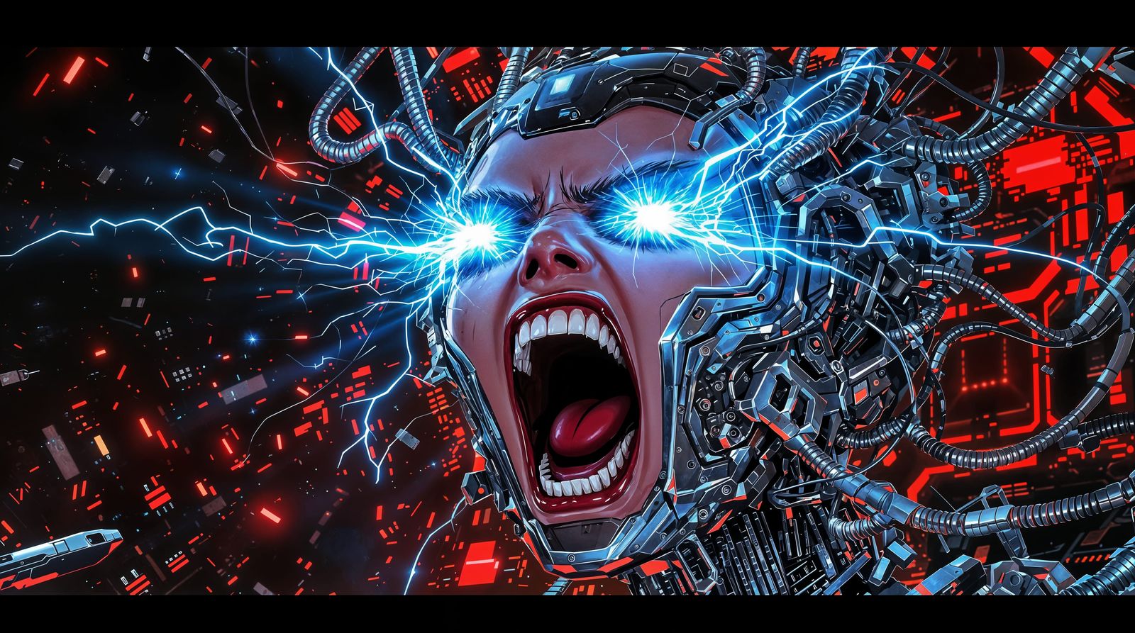 Cyborg Goddess in a Flash of Mechanical Fury