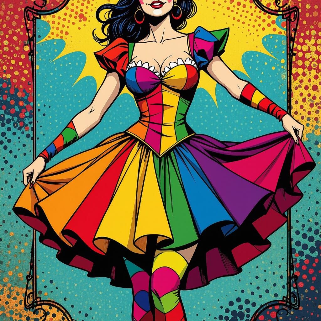 Woman in Jester Costume: Comic Book Style Portrait