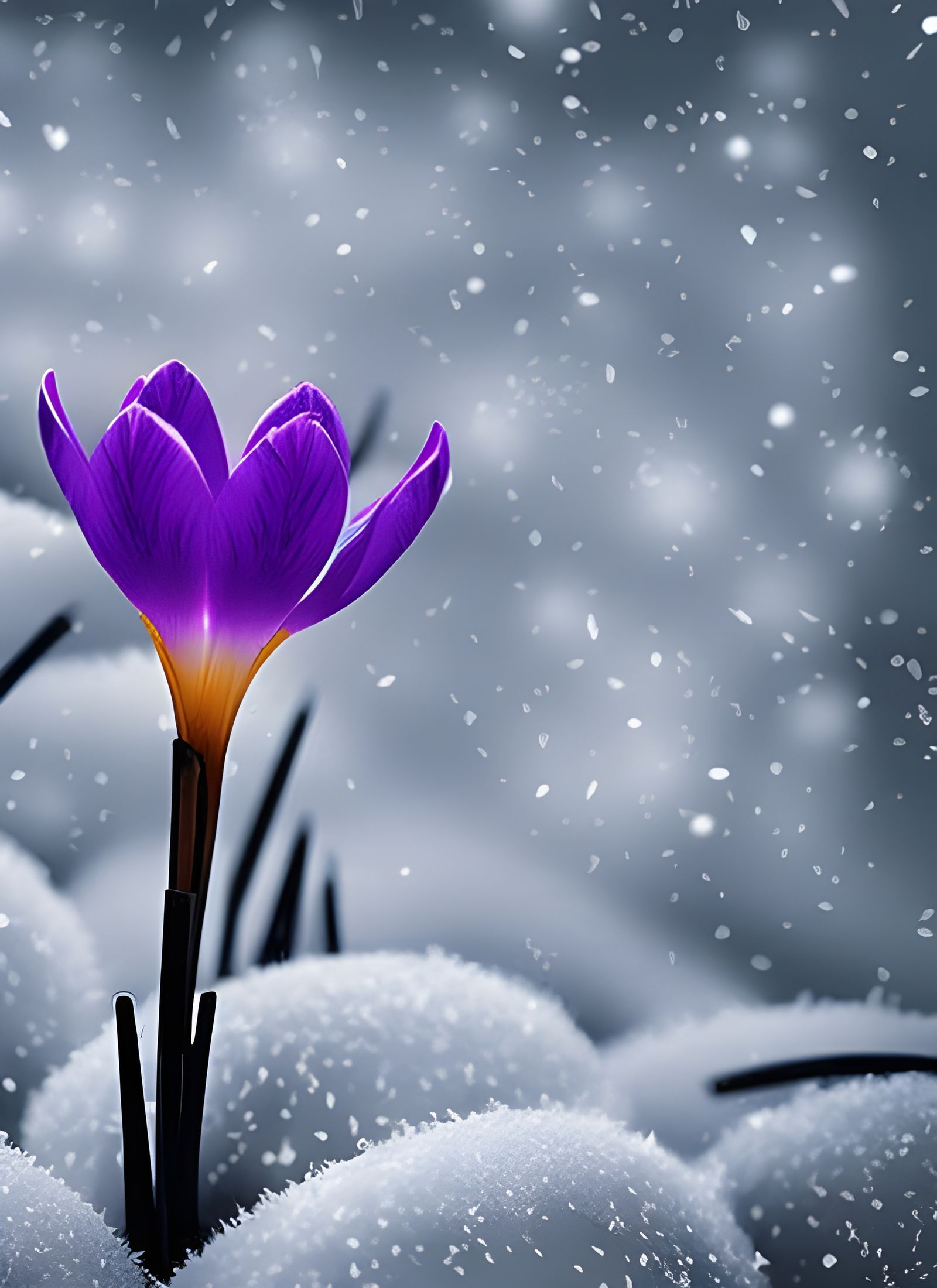 Solitary Winter Crocus in Film Noir Style