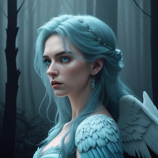 Ethereal Angel in Mystical Forest, Hyper-Realistic Photograp...