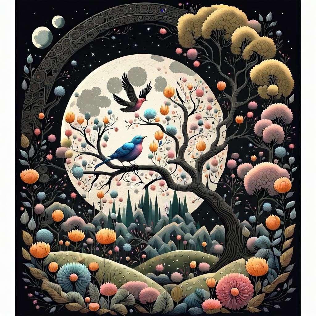 Cosmic Folk Art Spring Landscape