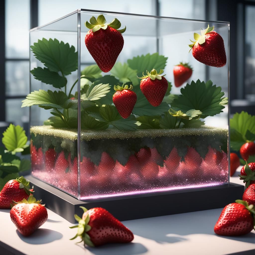 Glittery Strawberries Growing in Glass Terrarium