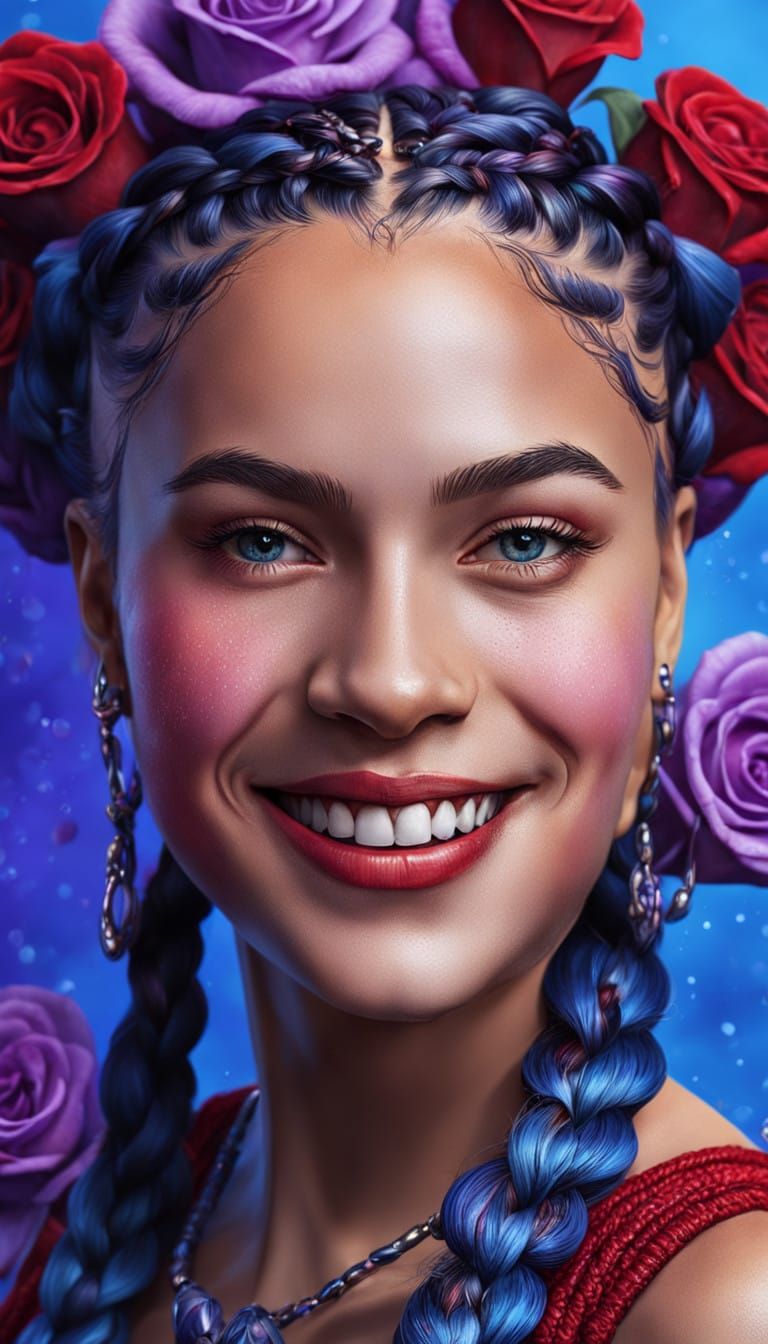 Hyperrealistic Portrait of Bella Donna with Vibrant Braids a...