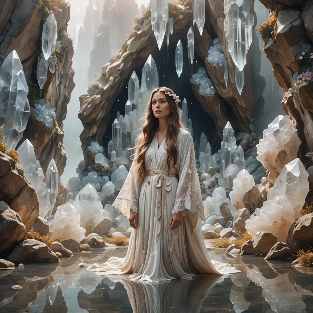 Woman in Crystal Landscape, Art Nouveau Style