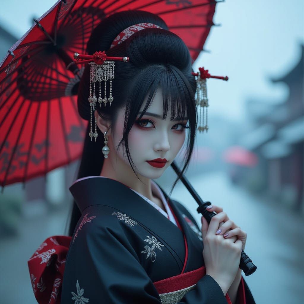 Gothic Fantasy: Underworld Japanese Woman in Storm