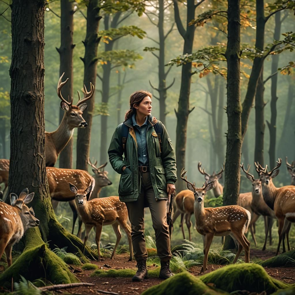 Woman Surrounded by Wildlife: Hyperrealistic Photography
