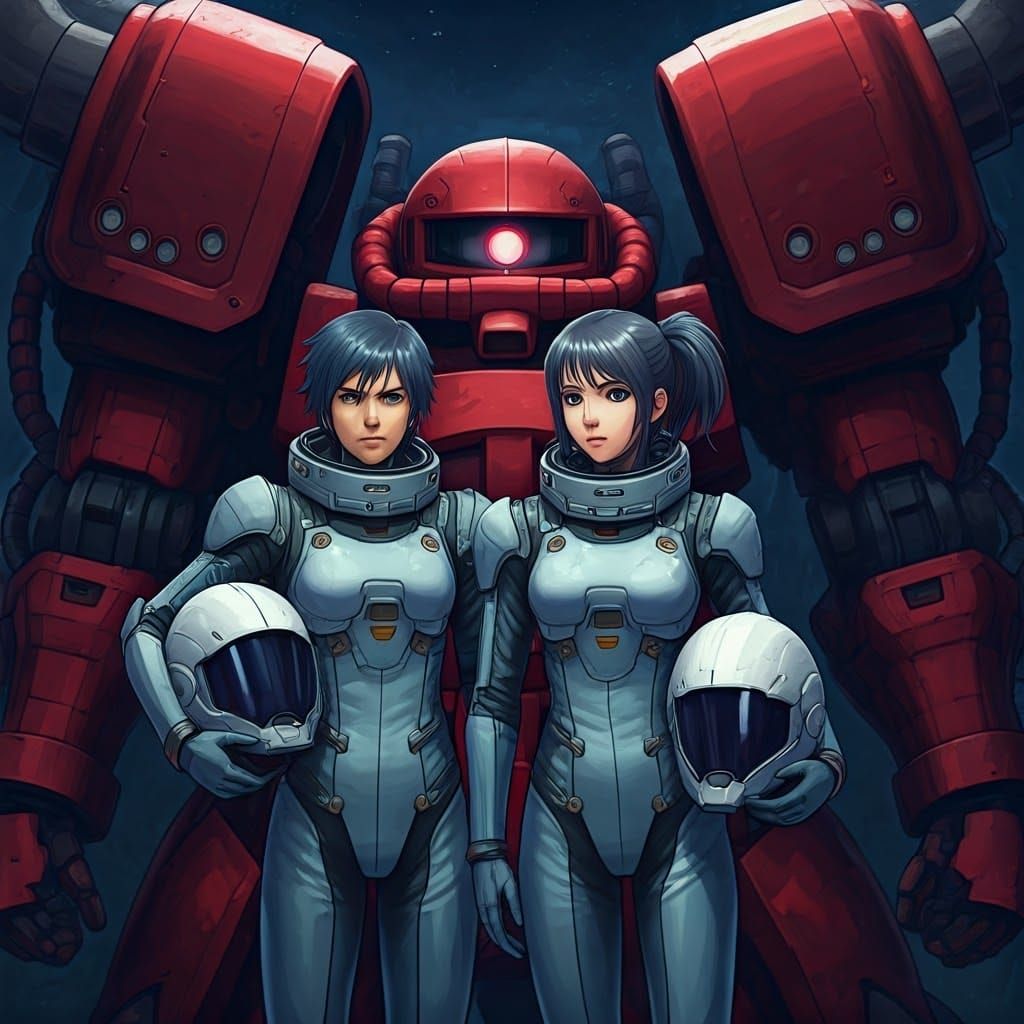 Amuro Ray and Sayla Mass in Futuristic Industrial Space Suit...