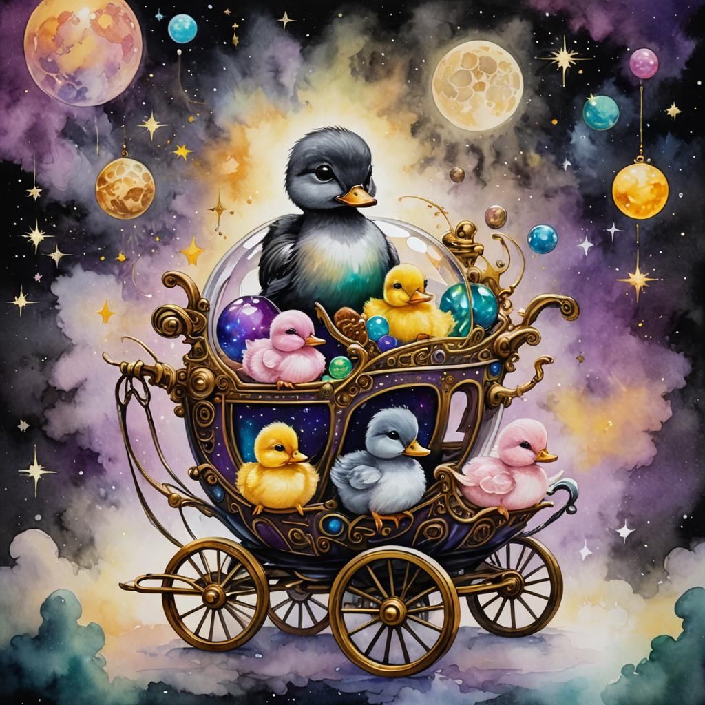 Glassy Duck's Steampunk Space Adventure in Gouache Style