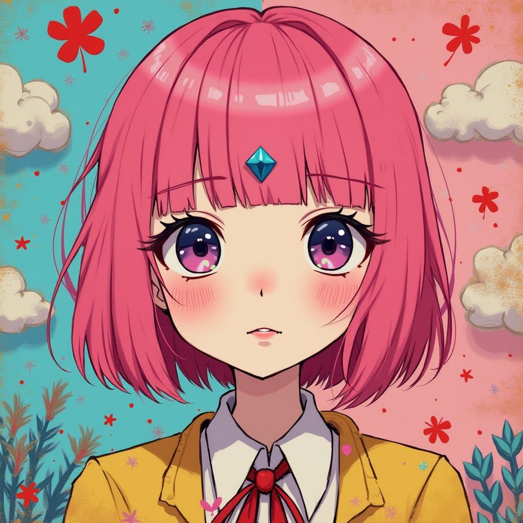 Pink-Haired Girl in Sakura Haruno Outfit, Digital Art