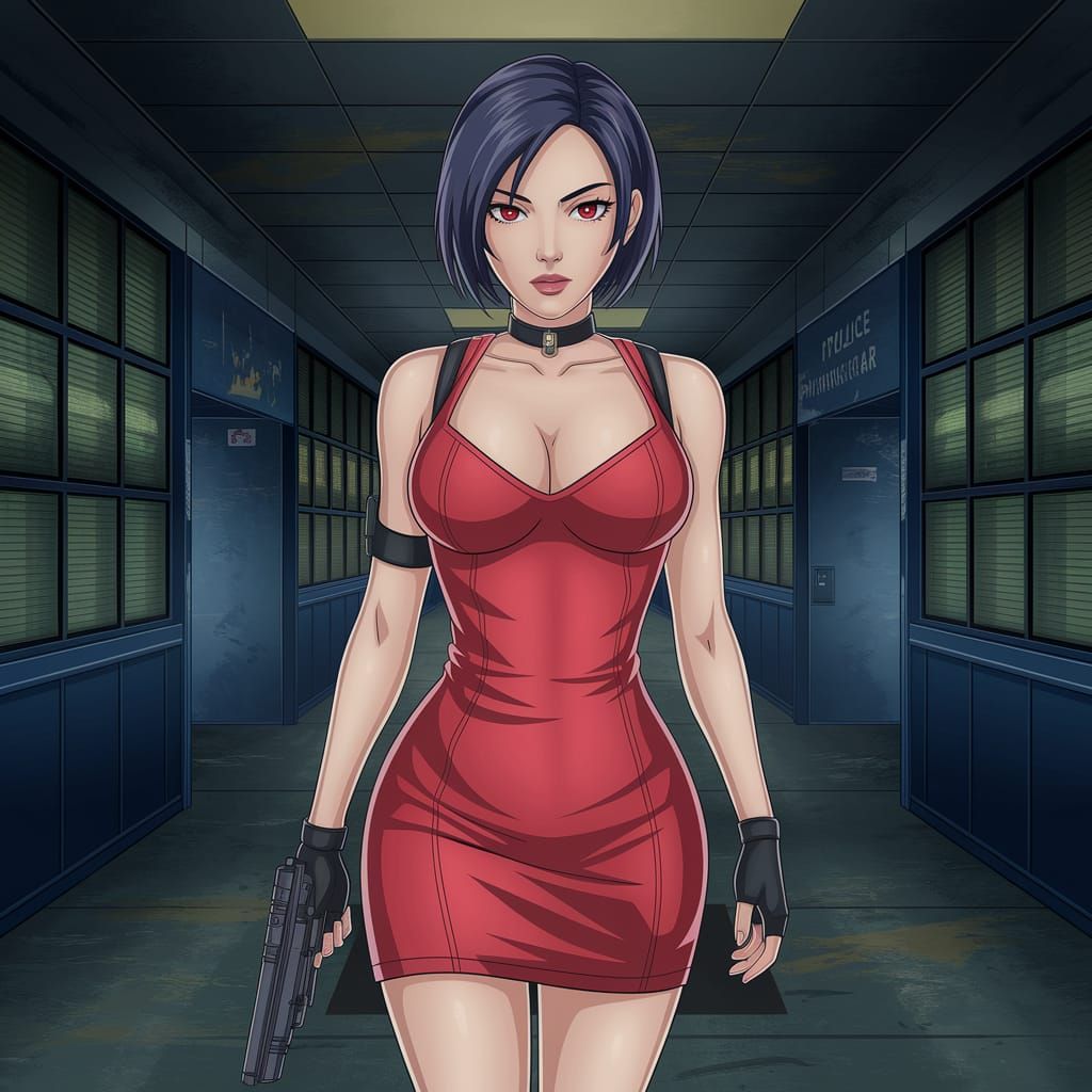 Ada Wong in Red Dress Anime Style
