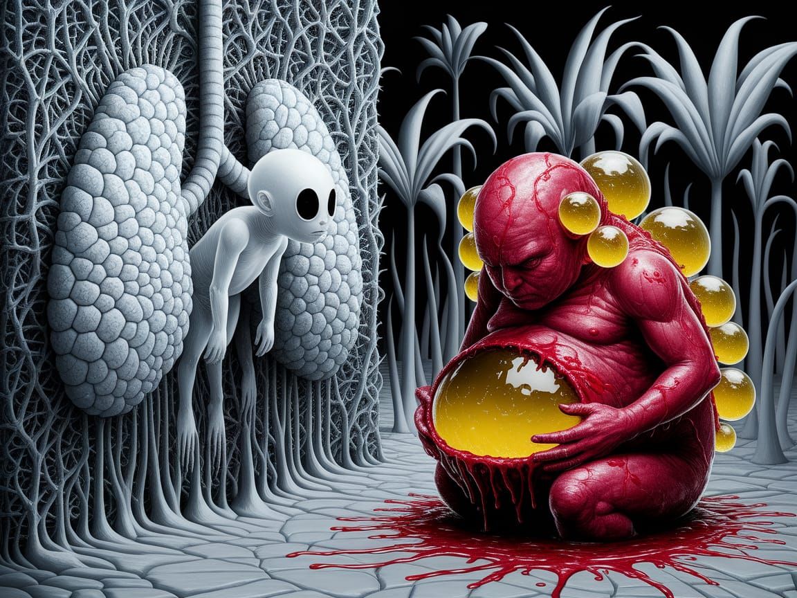 Eerie Albino Creature in a Viscous Monochrome Jungle