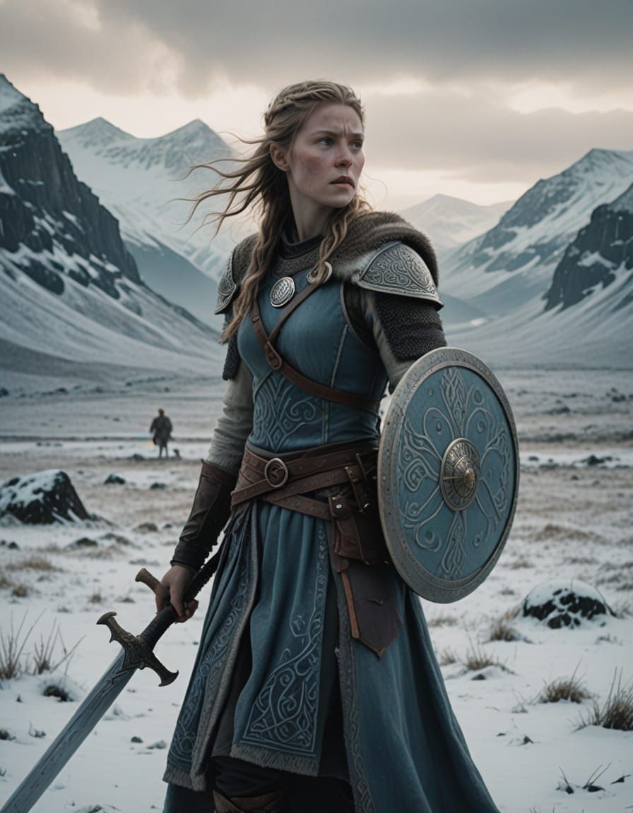 Viking Warrior Woman in Cinematic Film Still