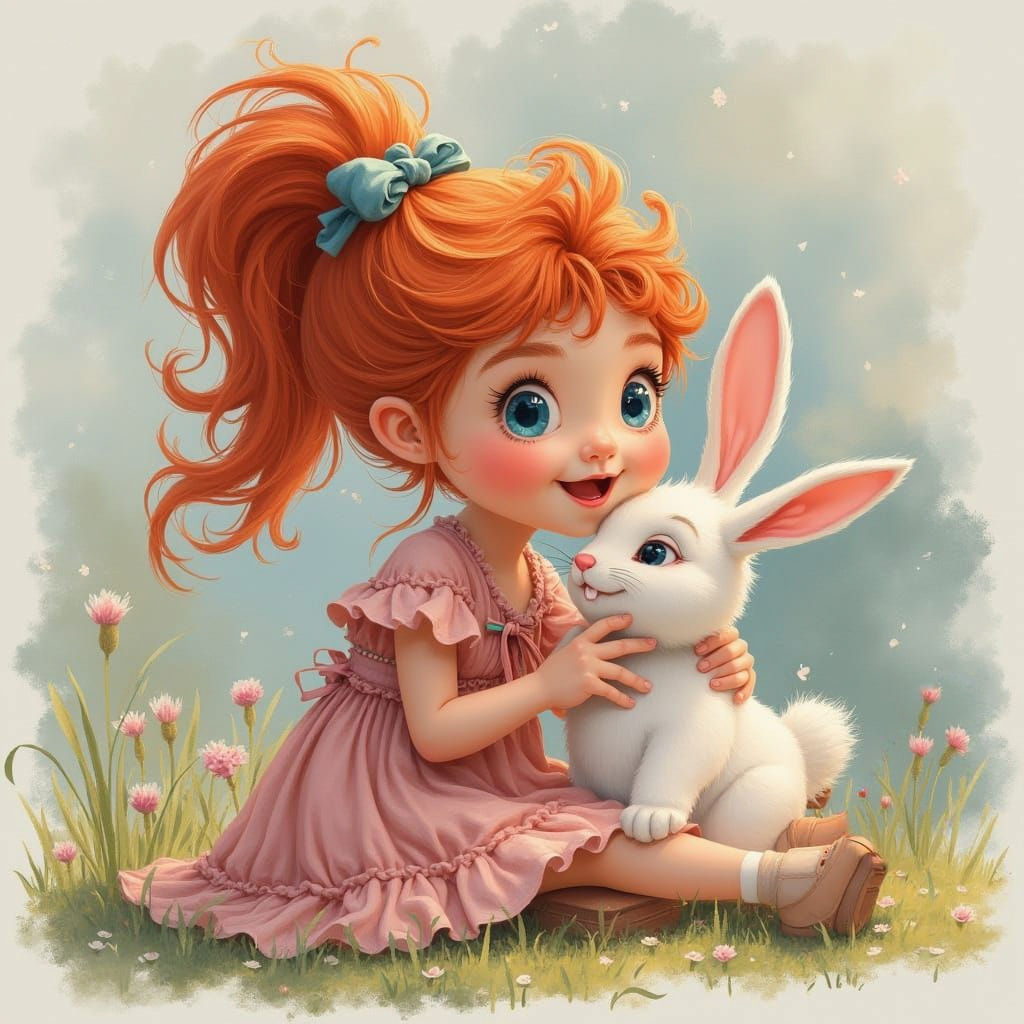 Whimsical Girl in a Gouache Wonderland