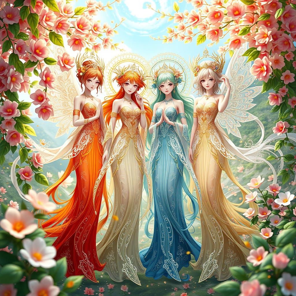 Season Goddesses Unite in Futuristic Harmony