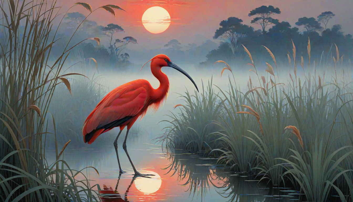 Scarlet Ibis in Eerie Twilight