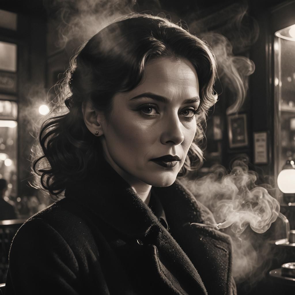 Smoky Café: Film Noir Portrait of a Woman