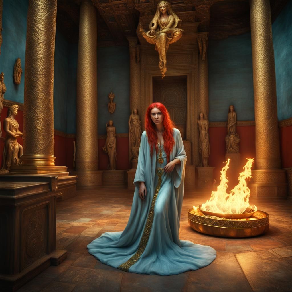 Secret Society Ritual Room with Red-Haired Woman