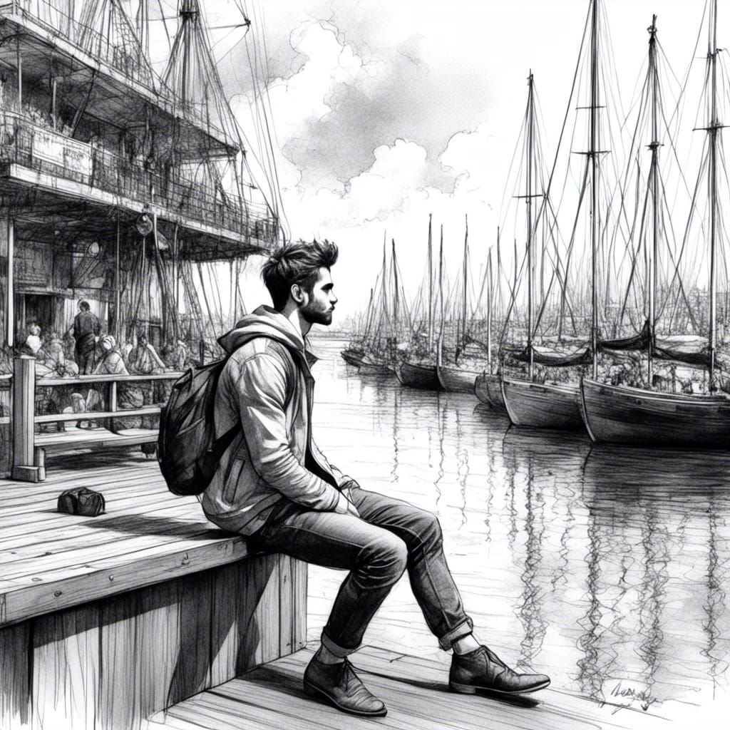Detailed Sketch Portrait: Man at the Docks
