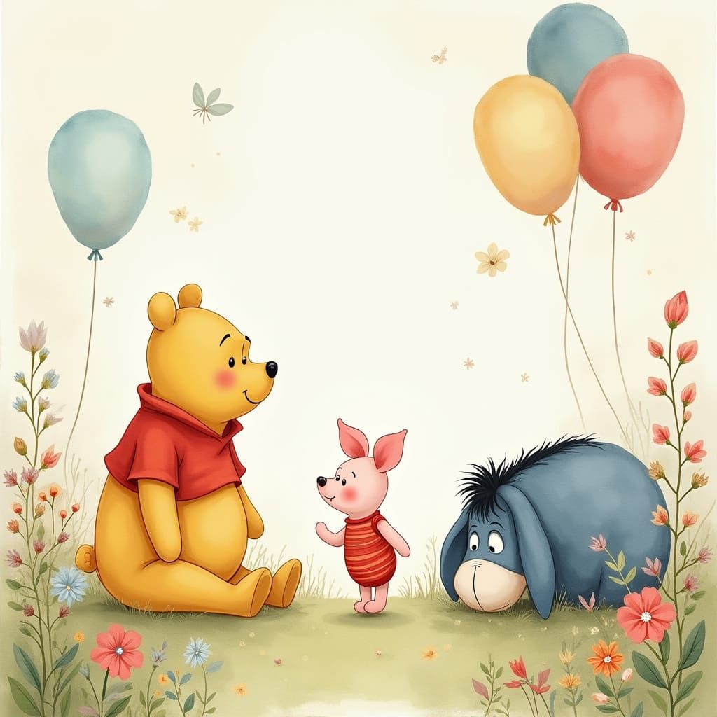 Whimsical Hundred Acre Wood Scene in Soft Pastel Colors