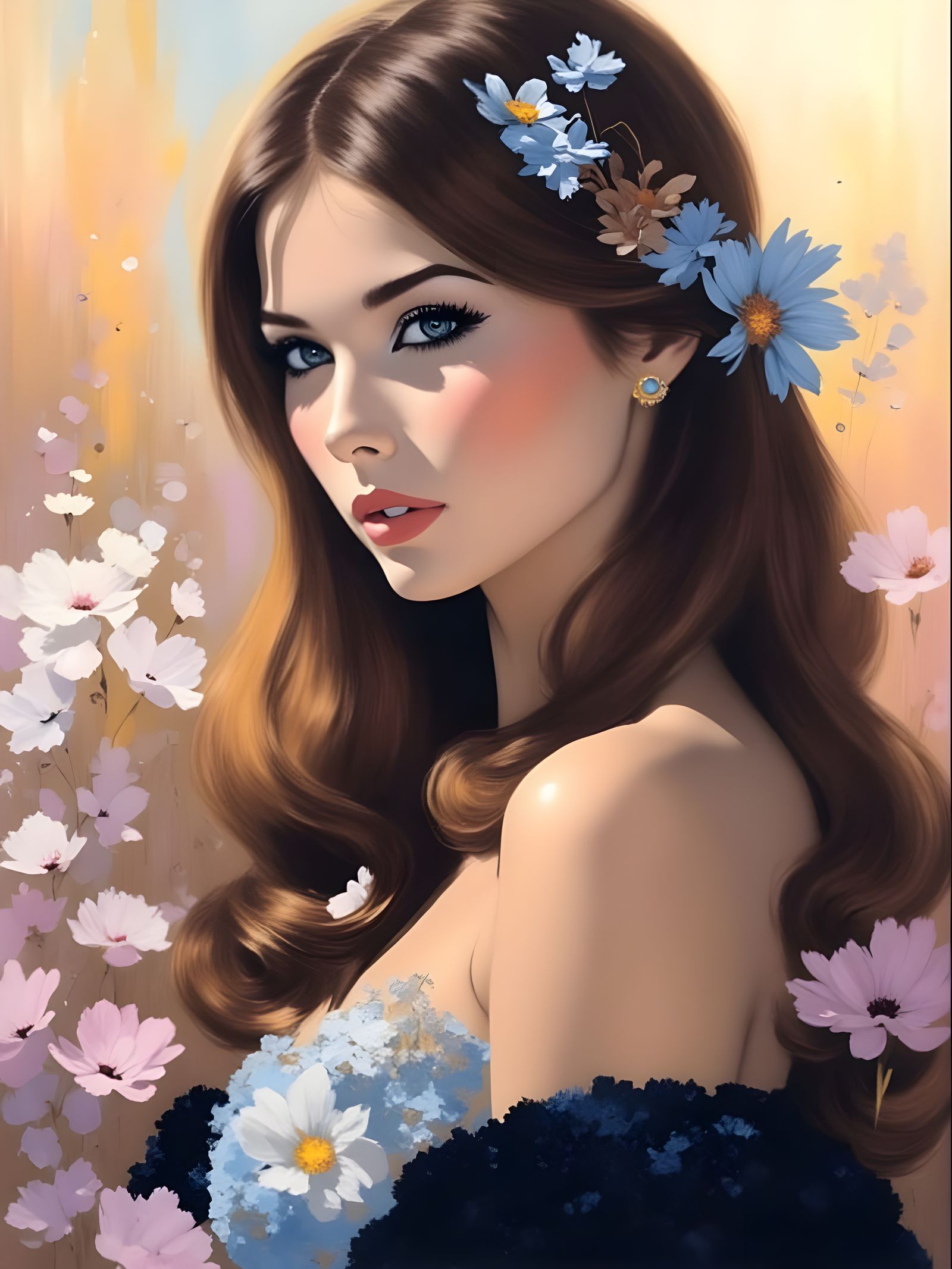Romantic Brunette in Floral Impressionism