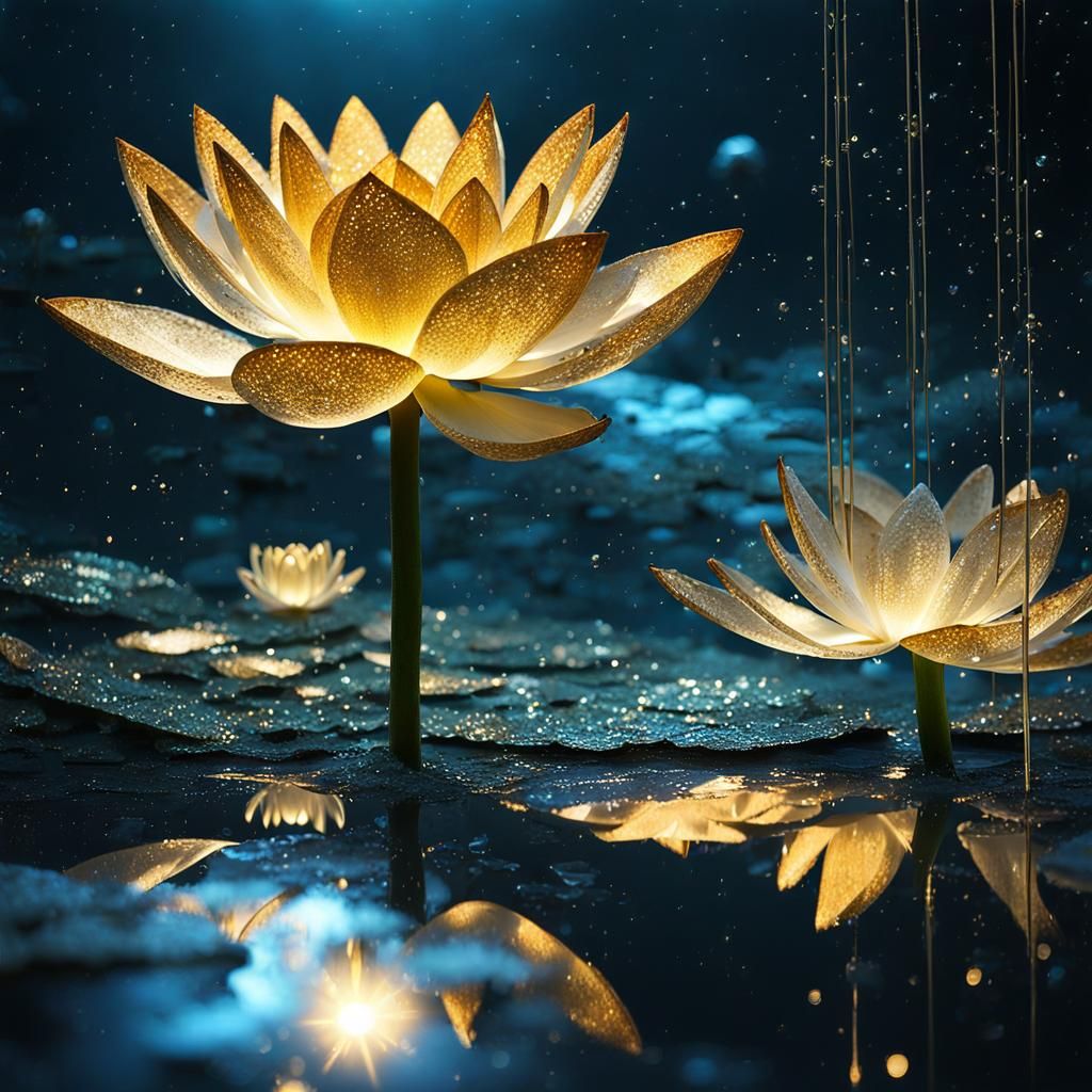 Crystal Water Lily with Bioluminescent Glitter Rain